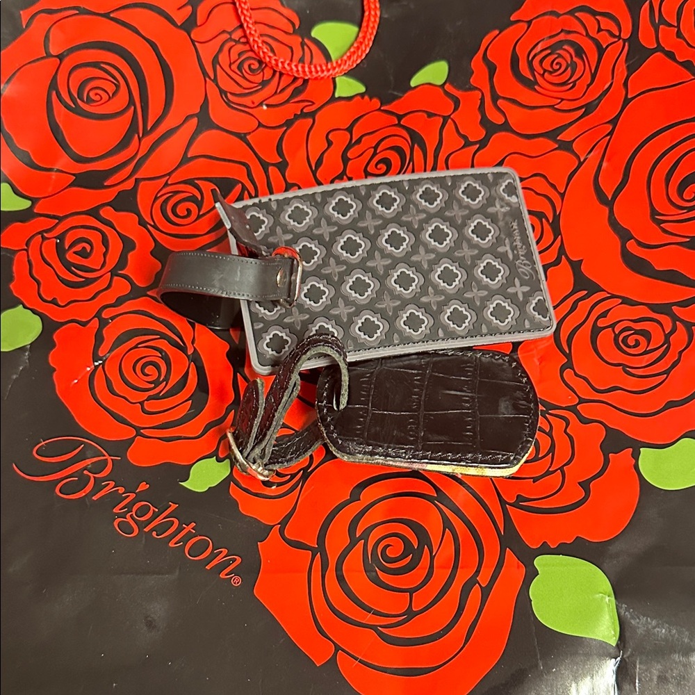 Brighton Elegant Black and Gray Tag and vintage luggage tag. Duo
